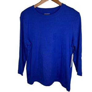 Kim Rogers 100% Cotton Long Sleeve Solid Tee China Blue Size Large NWT
